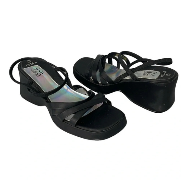 VINTAGE Y2K Strappy Platform Chunky Sandals Lydia 725 Originals Black Nylon 7 - Picture 11 of 11